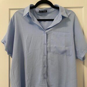 SHEIN Light Blue Button Up Blouse Short Sleeve Size M